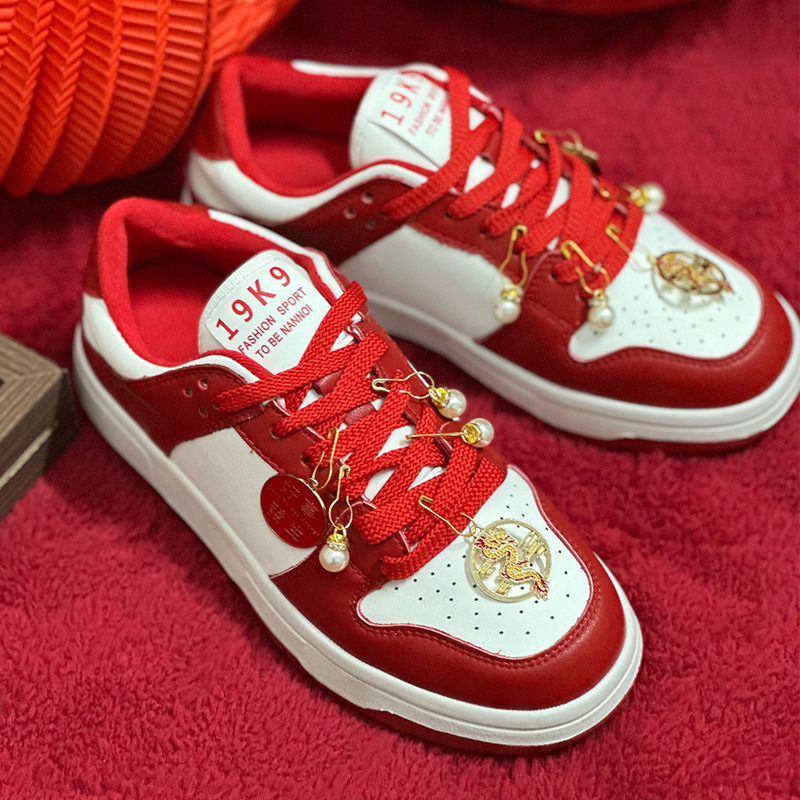 2024 year of the dragon red sneaker women's wedding board shoes original platform casual new Chinese style national style shoes