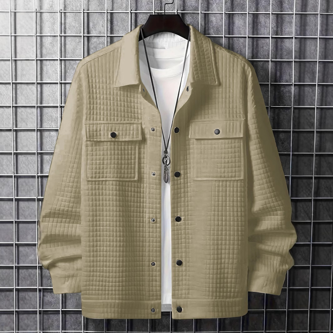 Men's Clothing New Spring And Autumn Men's Casual Jacquard Small Plaid Loose Coat Shirt_voghion.com