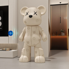 レザーテクスチャ暴力的なクマの床置きオーナメント、Bluetoothスピーカー、テレビキャビネット、ソファサイド、新築祝いギフト、家の装飾