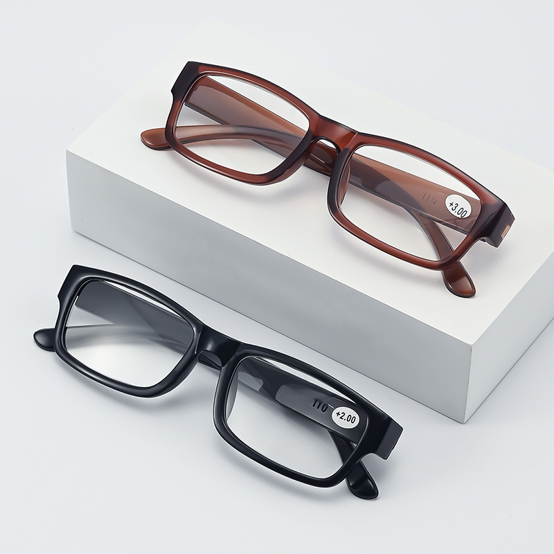 Wholesale Black-Framed Reading Glasses for Street Vendors, Square-Framed Reading Glasses for the Elderly, High-Definition Presbyopic Glasses