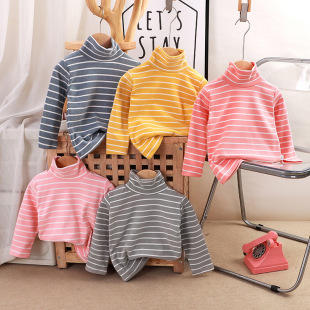 Children's Single Tops German Velvet Stretch Warm Clothes for Boys and Girls Baby Long-Sleeved Turtleneck Bottoming Shirt Autumn and Winter Trbottomy Wholesale
