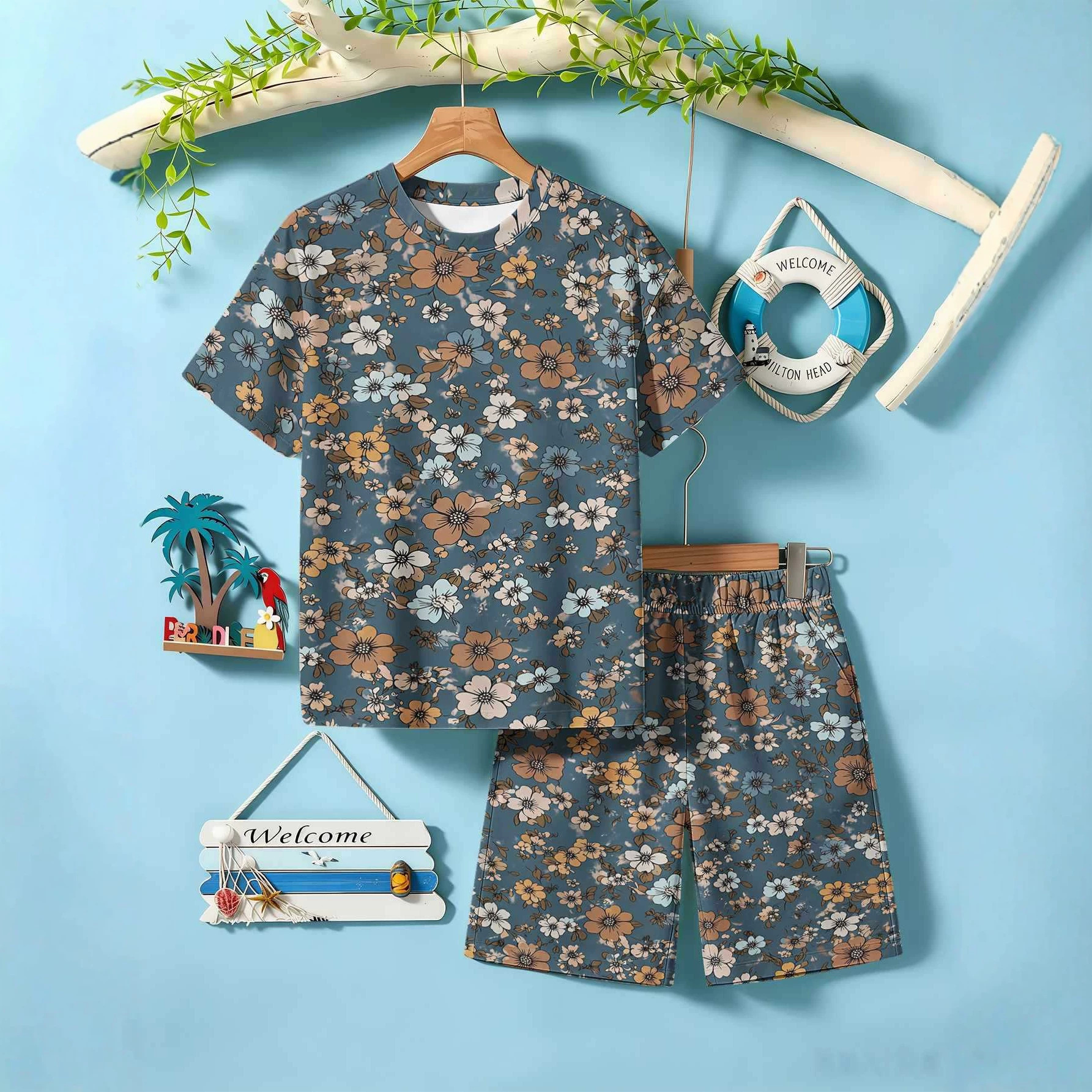 Ensemble deux pièces pour garçon, imprimé cerises 3D, manches courtes et short, collection été 2026_voghion.com
