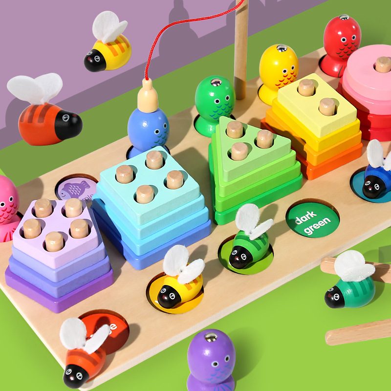 Forma educativa de la educación temprana de madera de los niños que empareja bloques de construcción niño bebé pesca juego mano-ojo coordinación entrenamiento Juguetes