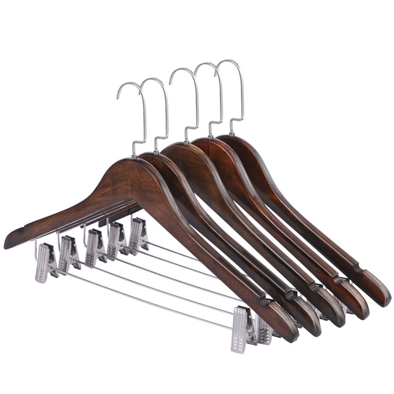 Tienda de ropa Hotel traje de madera percha de madera maciza con clip percha pantalones clip ropa soporte al por mayor