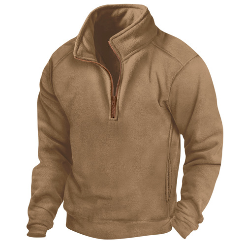 Men's Stand-up Half Zip Long Sleeve Tactical Hoodie Pullover Training Polo Shirt