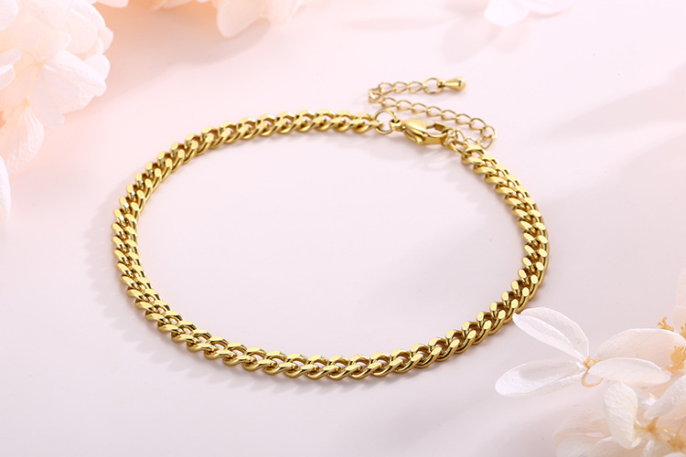Fashion simple stainless steel Cuban chain anklet 18K gold female foot ornament wholesale