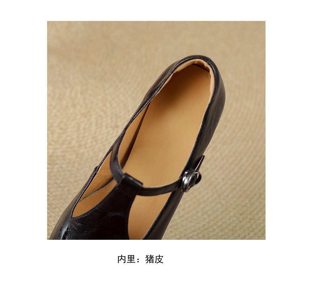 Giày Mary Jane nữ mũi nhọn quai T-khóa da cừu gót 4 cm — màu nâu chi tiết 18