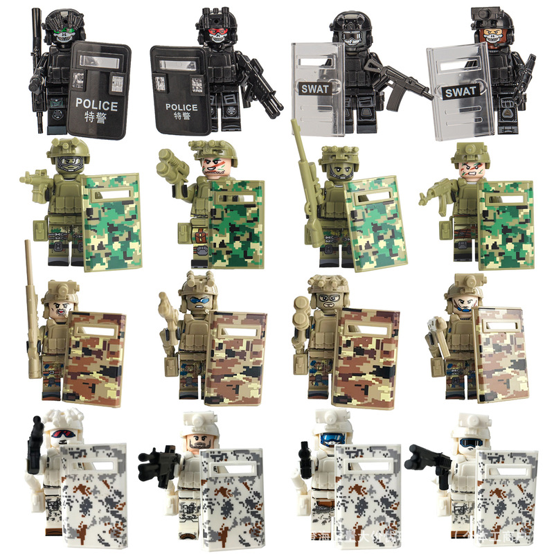 Military Ghost Special Police Building Blocks Doll Shield Weapon Eight Route Volunteer Army Special Forces Educational Assembled Toys Wholesale