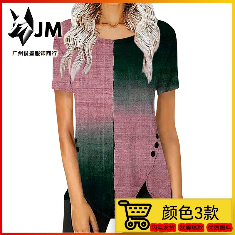 Трансграничная Женская Повседневная футболка-топ AliExpress, европейские и американские взрывы, этническая летняя одежда, с короткими рукавами и круглым вырезом