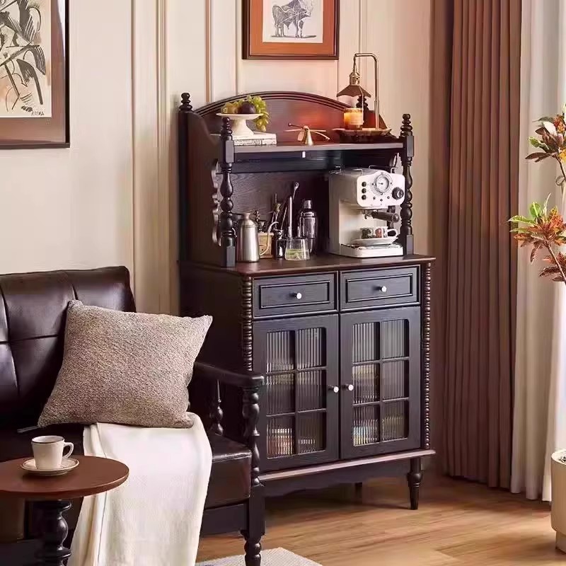 French Solid Wood Sideboard Home Living Room Wall Storage Tea Cabinet Restaurant Retro Multi-Functional Storage Locker