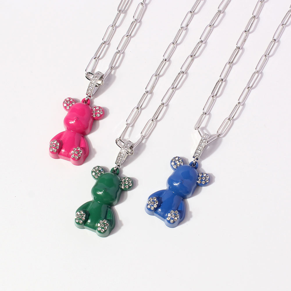 European And American Simple Thick Chain Bear Pendant Single Layer Necklace Wholesale display picture 4