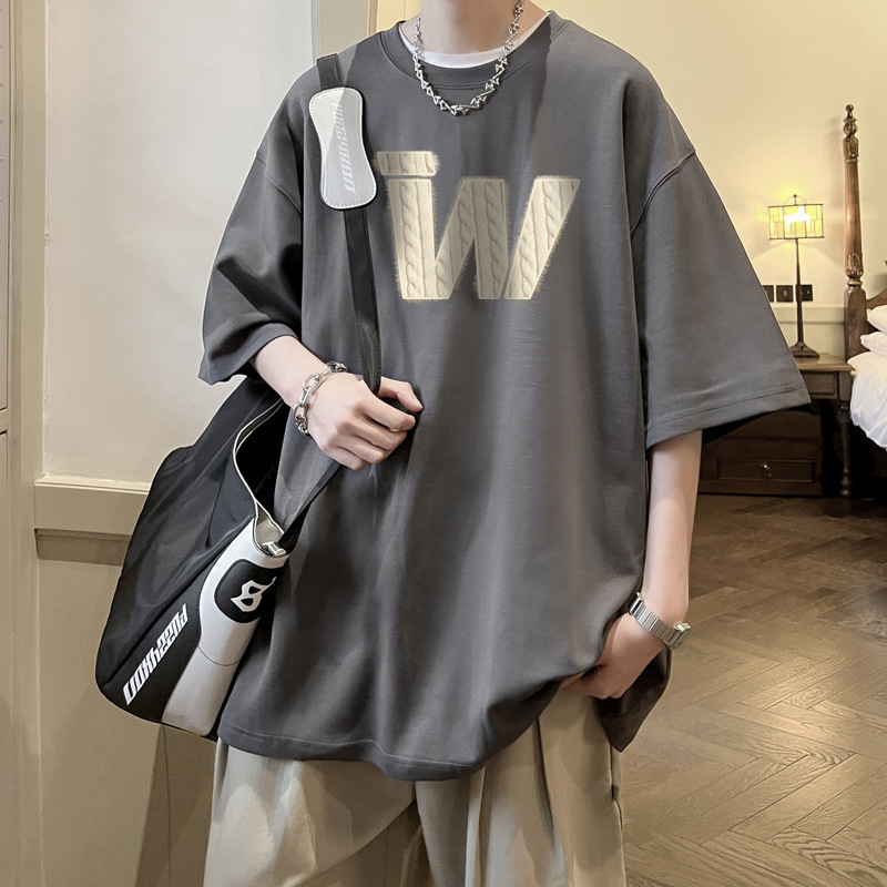 アメリカのレトロな重いポンドの純綿の重いポンドのtシャツの男子学生の半袖の夏の潮牌の潮流の大きいサイズの半袖の酒の赤いチベット青|undefined