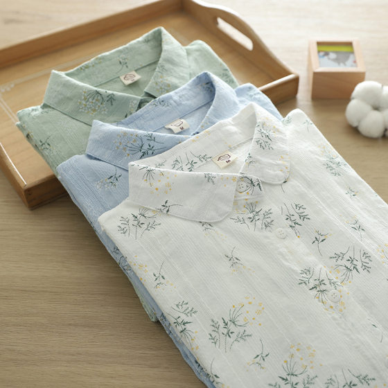 2025 Spring and Autumn New Fresh Style Floral Print Cotton Shirt Women's Long Sleeve Lapel Commuter Printed Shirt Top