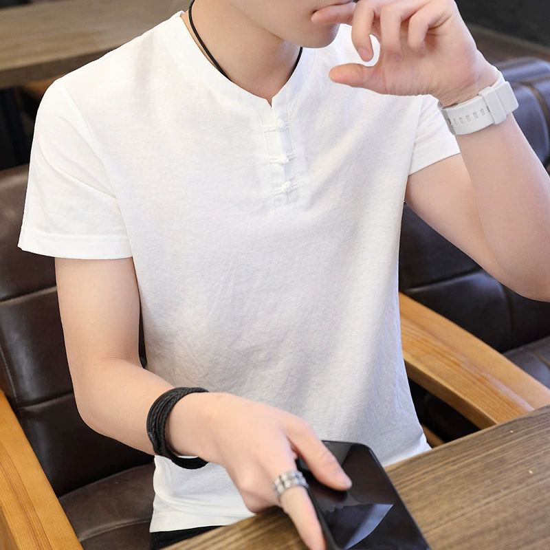 Мужская футболка с короткими рукавами, модный летний стиль, мужская повседневная одежда в китайском стиле из хлопка и льна, новые летние топы