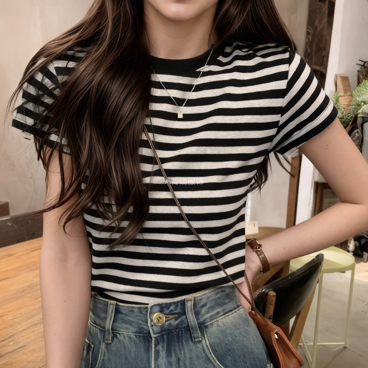 Summer Retro Striped Top Design New Short-sleeved T-shirt Women_ecoleips.com