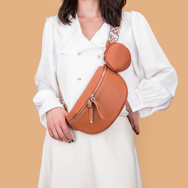 Top Grain Cowhide Leather Women's Chest Bag, Crescent Bag, Saddle Bag, Crossbody Mother-Daughter Bag, Cross-Border Wholesale Bags - Thumbnail 3