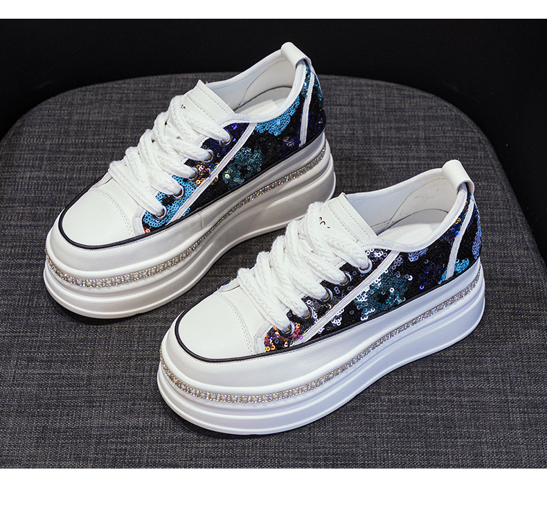 Giày sneaker nữ đế dày tăng chiều cao đính sequin phong cách tân Trung Hoa — M2577 tím đen, M2577 màu bạc, M2577 màu hồng chi tiết 26