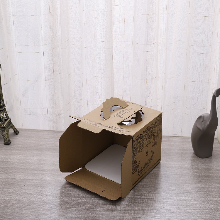 爆款牛皮纸欧式铁塔手提盒双层4寸到14寸透明天窗外贸出口西点盒