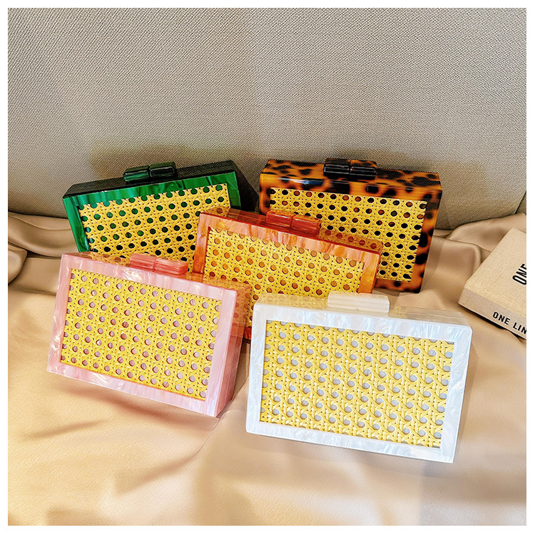 New fashionable green wicker acrylic bag for cross-border foreign trade women, evening bag, single-shoulder crossbody banquet clutch undefined