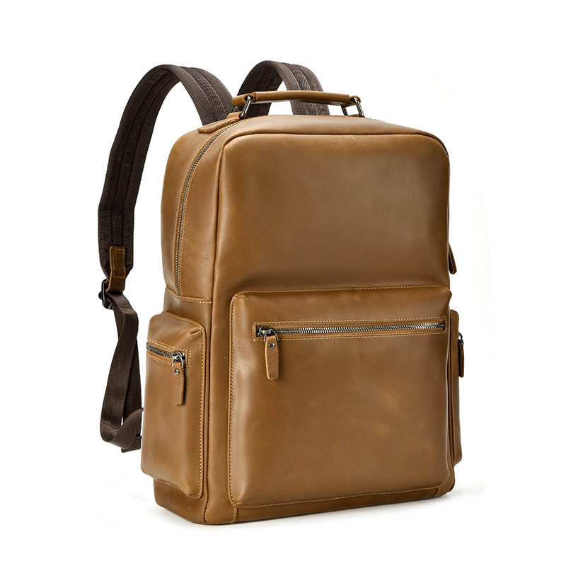 Ba lô da bò thật phong cách retro, đựng vừa laptop 14 inch, dung tích 20L — Màu nâu