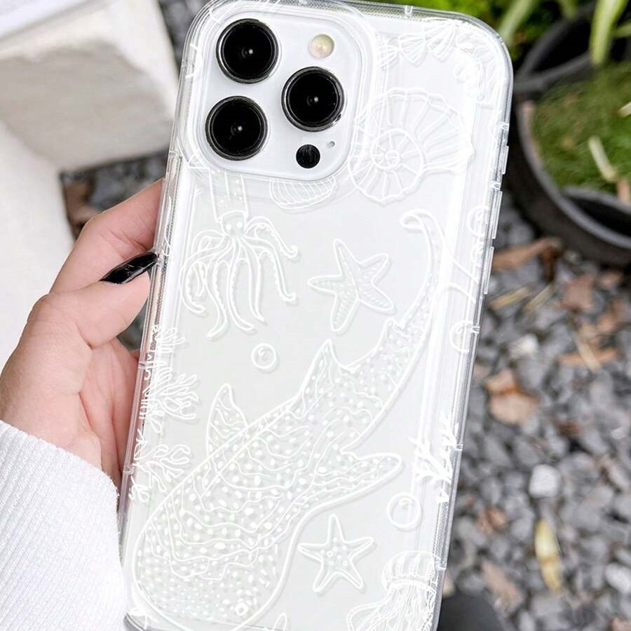 Concha de ballena blanca para Apple 16promax funda para teléfono móvil 15plus transfronterizo 14pro airbag 13 transparente image 3