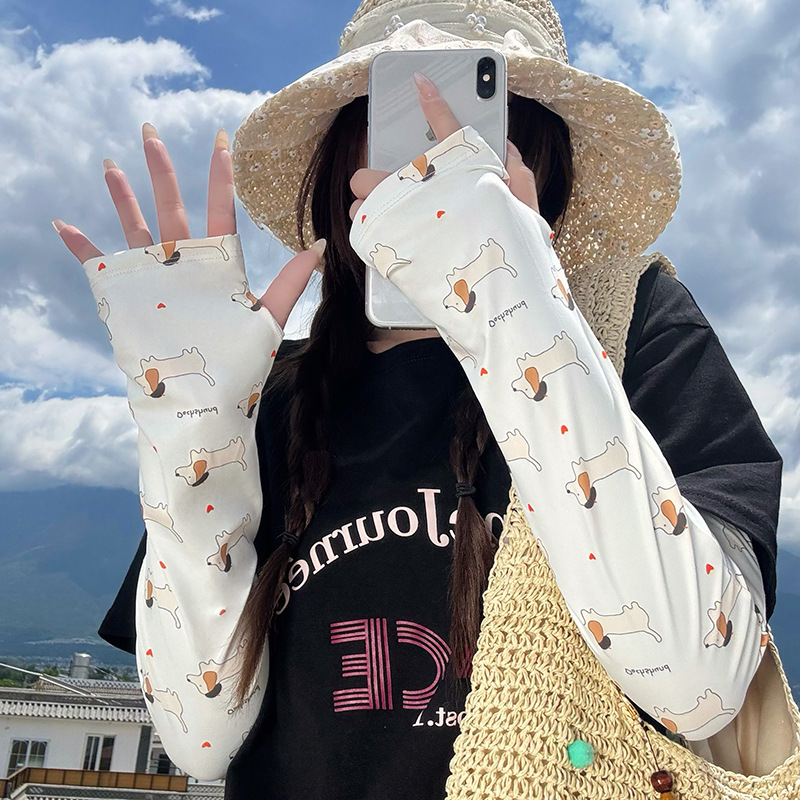 Protector solar manguito de hielo guantes ciclismo de verano manguito de hielo protector de brazo transpirable suelto cordón de dibujos animados manga de seda de hielo
