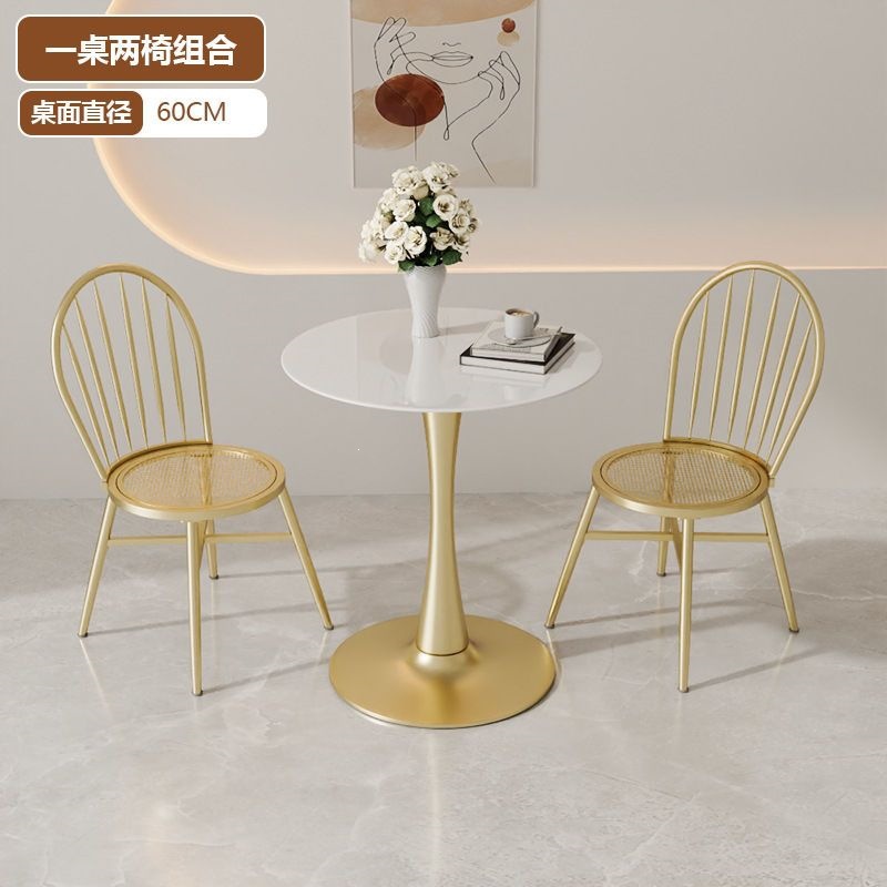 One table and two chairs - white table with gold frame