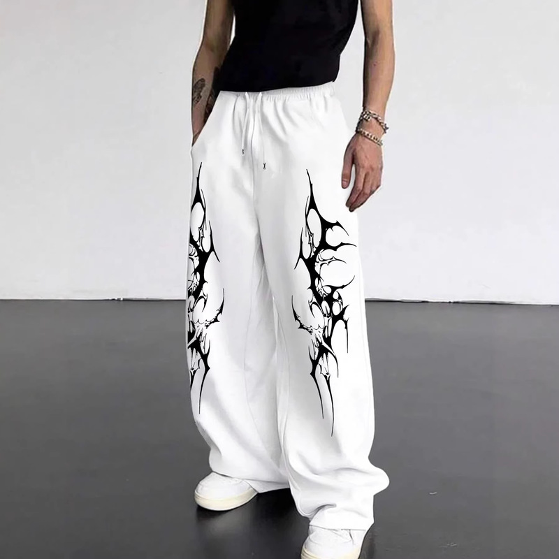 Spring and Autumn New Y2K Dark Gothic Print Loose Slimming Unisex Drawstring Sweatpants Wide-Leg Joggers