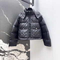 南油直供25秋冬小香风漆皮双口袋连帽羽绒服时尚加厚保暖减龄上衣