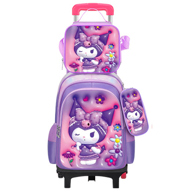 Los nuevos estudiantes de primaria transfronterizos pueden instalar una mochila escolar de dos ruedas y seis ruedas con barra de tracción, mochila de dibujos animados lindo para niños de tres piezas