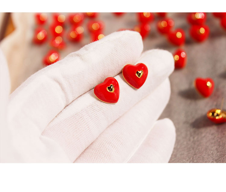 Sweet Heart Shape Copper Enamel Ear Studs 1 Pair