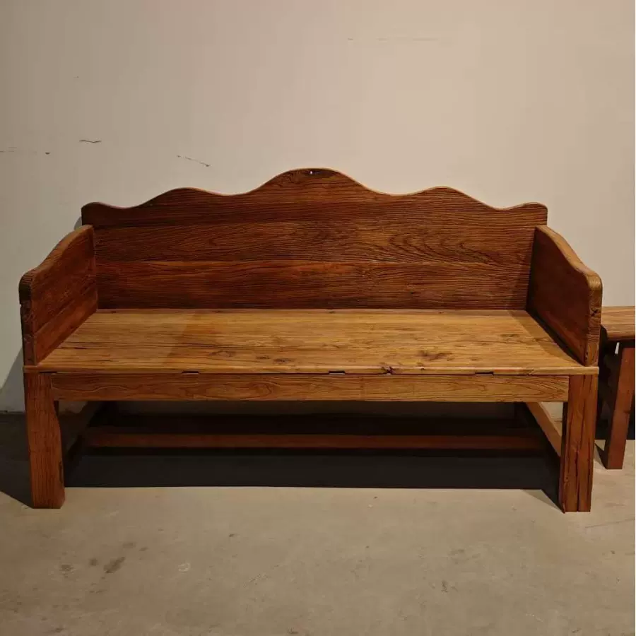 复古老榆木罗汉床自然纹理风化沙发椅禅意实木贵妃塌靠墙沙发床