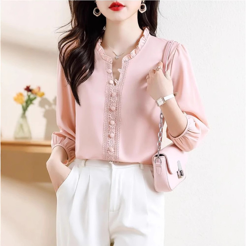 Short-sleeved shirt 2025 summer new ruffled niche top women's chiffon shirt women's fashion T-shirt wholesale