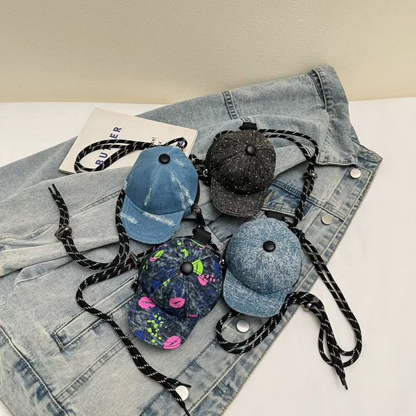 Personalized Trendy Korean Style Denim Lanyard Hat Crossbody Mini Pendant Small Bag Niche Travel Coin Purse Cross-border
