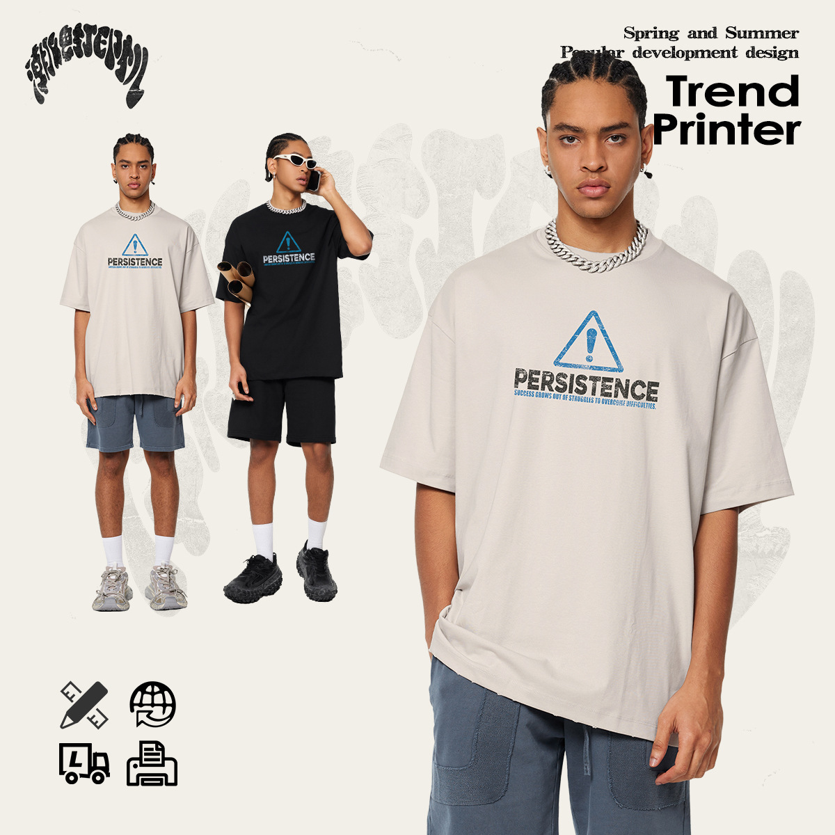 2025 verano americano retro suelto camiseta de manga corta marca de marca de marca de mar imprimida lavada por agua camiseta de comercio exterior hombre mayorista