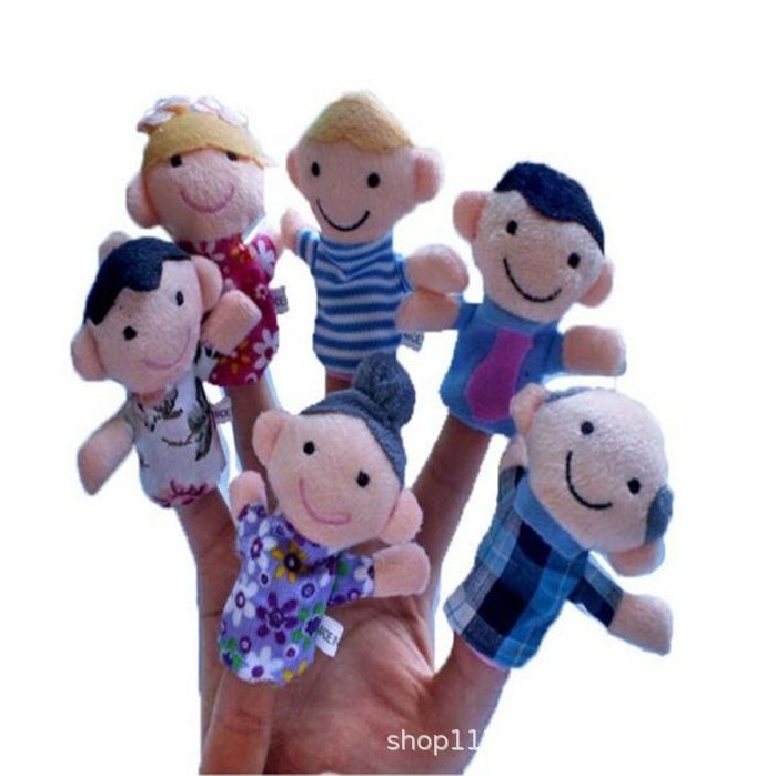 6个/套一家人手指玩偶 一家亲指偶手偶毛绒玩具公仔布娃娃