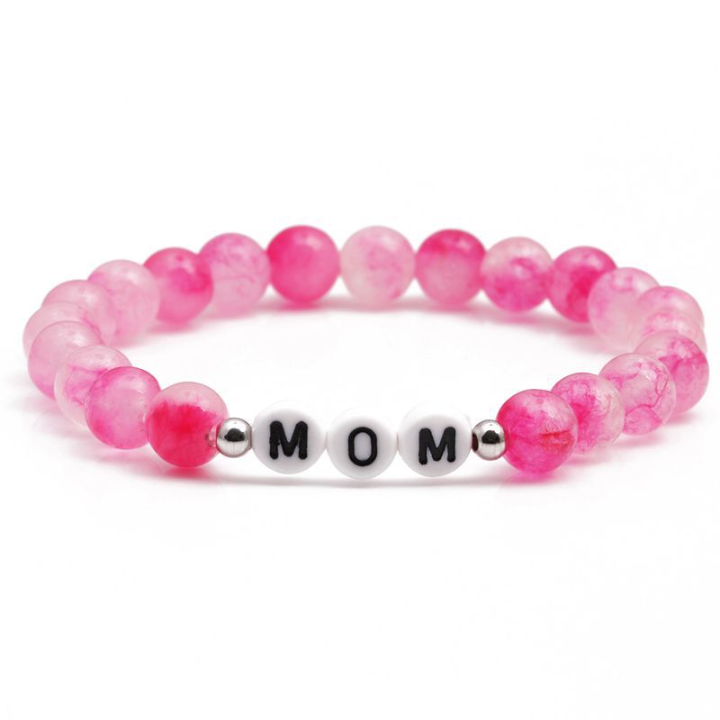 Europa y América simple transfronteriza joyería de piedra natural con cuentas de melocotón rosa mamá pulsera de cuentas pulsera del día de la madre para las mujeres