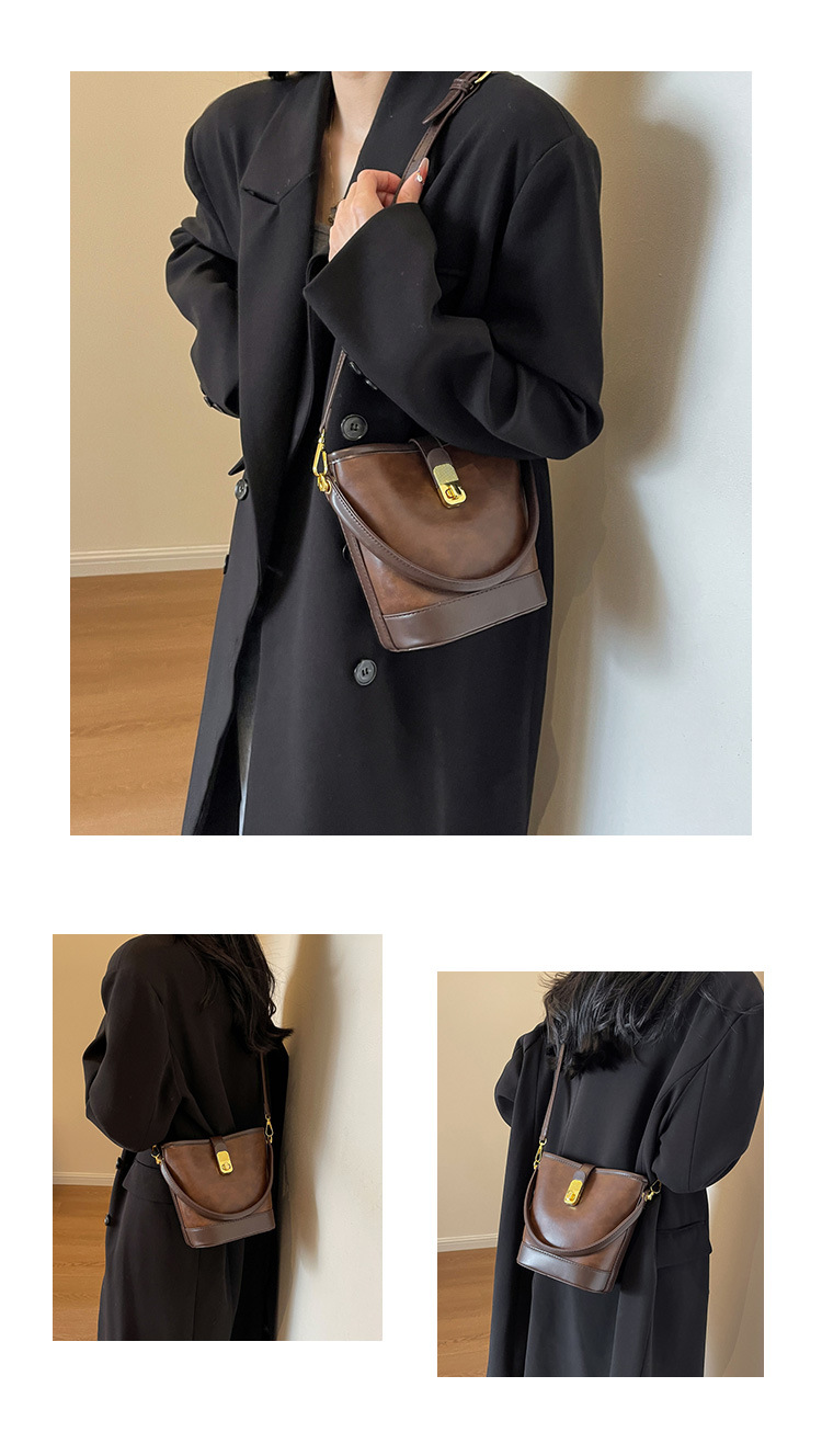 New Women's Bag Maillard Handheld Bag Women's Retro Contrast Color Bucket Bag Small and Versatile One Shoulder Crossbody Bag_voghion.com