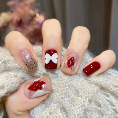 Elegant Lady Influencer INS Style Wearable Nails with Fine Glitter Butterfly Bow Removable Nail Art Pieces Wholesale