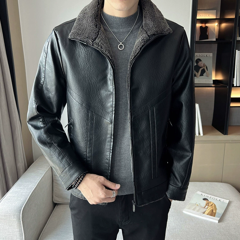 Кожаная куртка из полиуретана, oversize, утолщённая