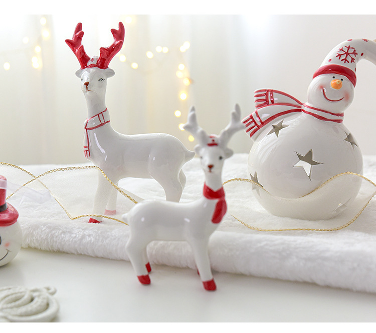 Christmas Nordic Style Cute Modern Style Heart Shape Snowman Elk Ceramics Party Festival Ornaments Decorative Props Decorations Table Decoration display picture 2