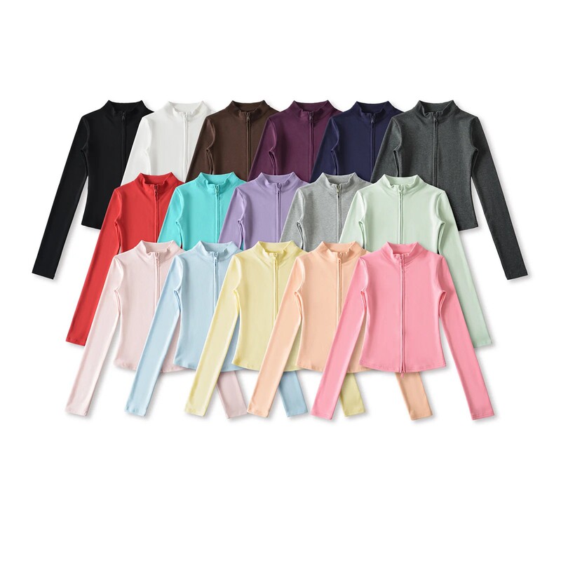 European and American Style Stand-Up Collar Double-Zipper Waist-Cinching Yoga Fitness T-Shirt, New Spring/Summer Model, Regular Shoulder High-Elastic Base Shirt Top European and American Style Stand-Up Collar Double-Zipper Waist-Cinching Yoga Fitness T-Shirt, New Spring/Summer Model, Regular Shoulder High-Elastic Base Shirt Top