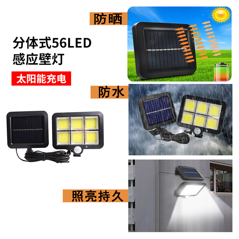 Nueva luz solar, control remoto de alta potencia, luz solar LED dividida, jardín al aire libre, lámpara de pared china