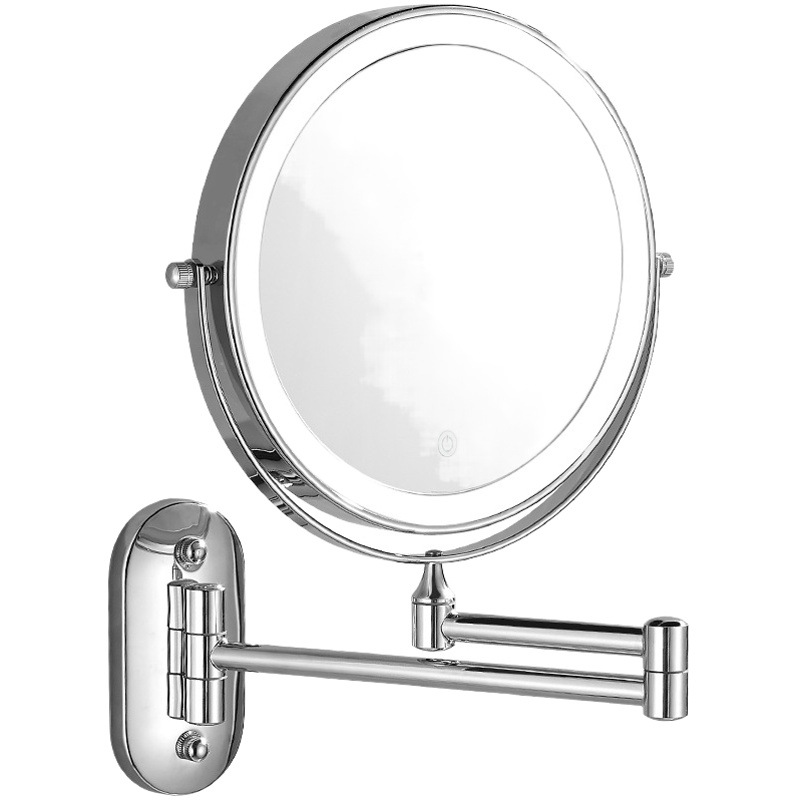 8 pulgadas plegable LED espejo de maquillaje retráctil colgante de pared espejo de vanidad espejo de doble cara con luz ampliada recargable espejo de baño