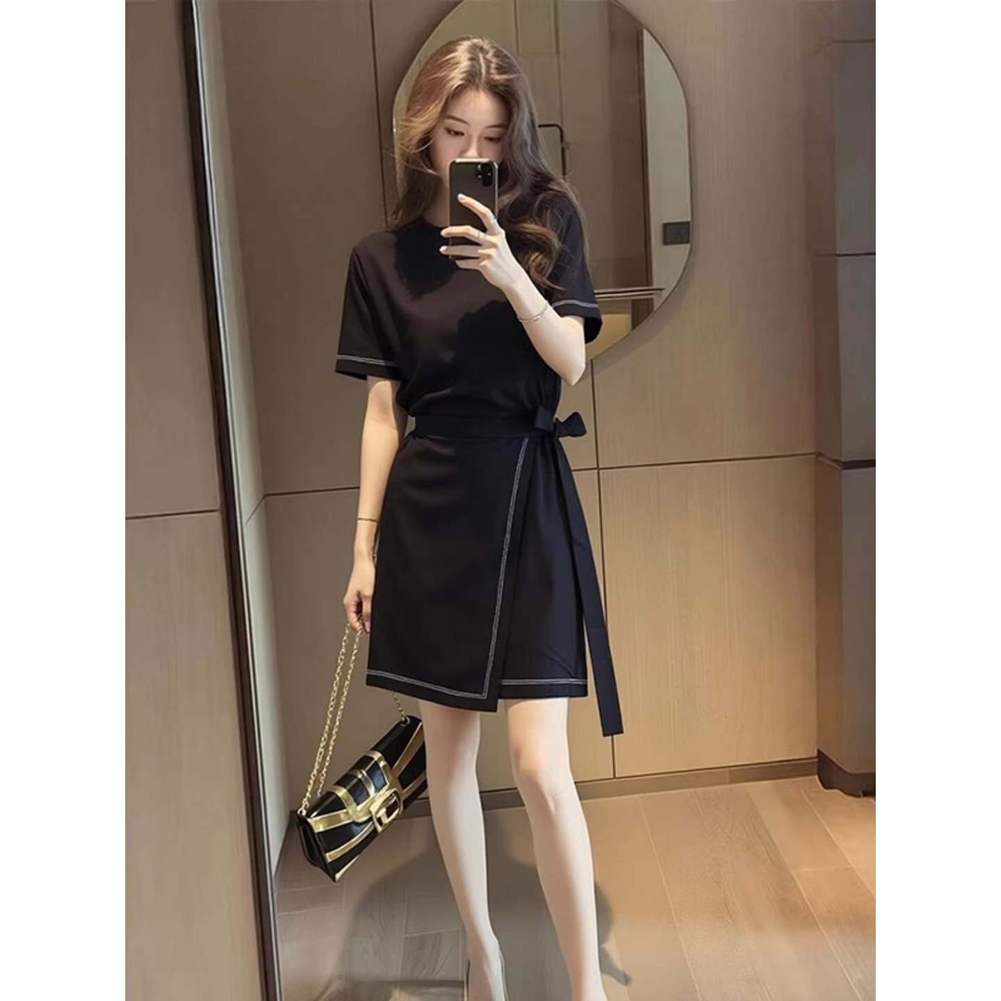 法式御姐气质名媛女神范裙子夏季高端精致简单大方得体黑色连衣裙