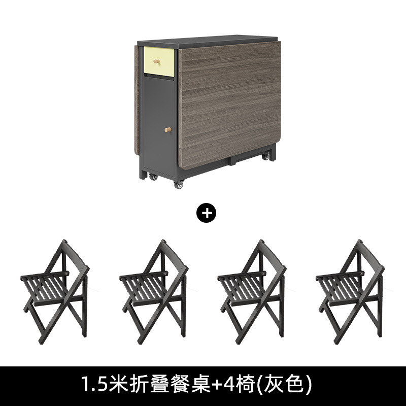 Mesa de comedor de aire de crema plegable y móvil simple para casa pequeña combinación de mesa multifuncional de mesa de comedor