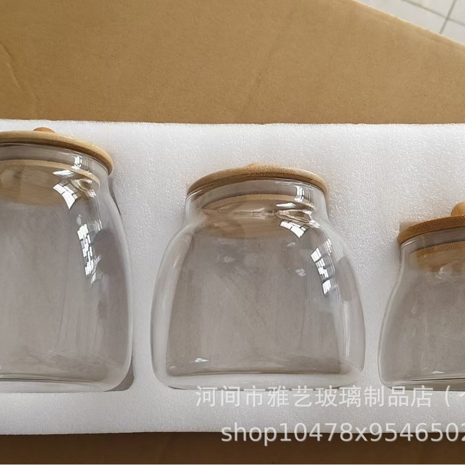 Inventario de bambú cubierta de madera de vidrio transparente lata de té sellado lata de condimento lata de almacenamiento pequeña botella de té negro