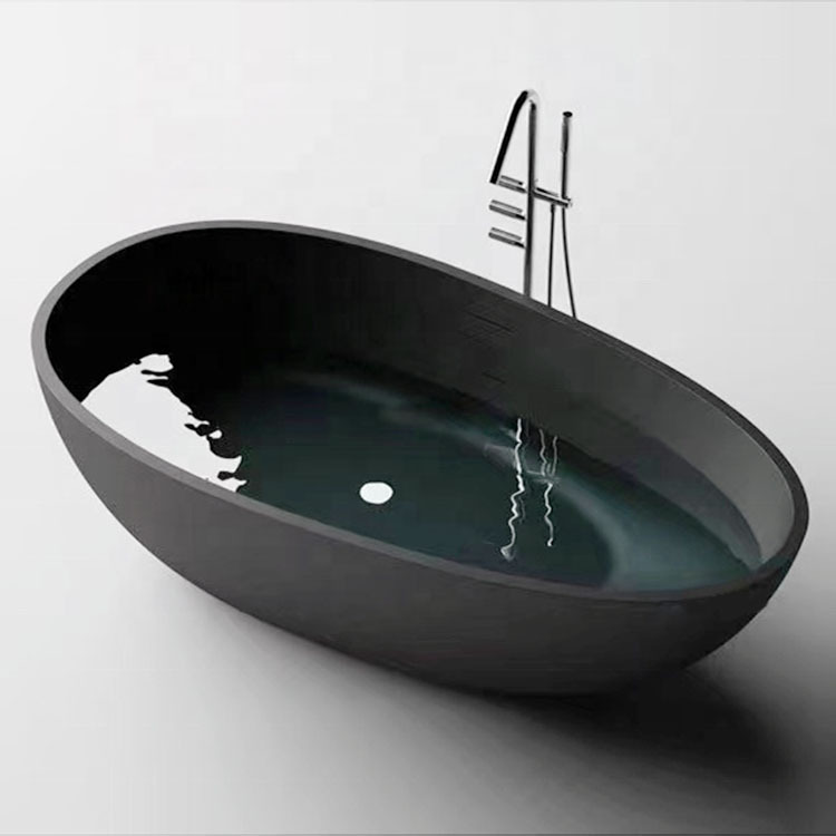 bañera de piedra artificial ingeniería de hoteles residenciales bañera independiente una sola bañera de cemento negro sin costuras bañera de baño