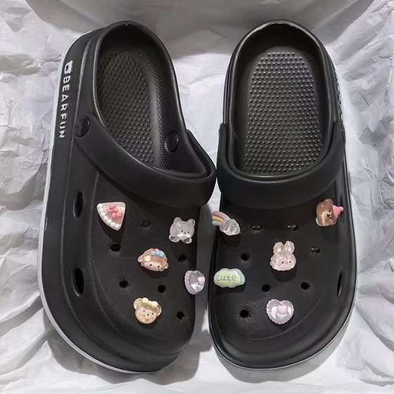 Hole Shoes Women's Summer Outer Wear 2024 New Style Thick Sole EVA Sandals Non-Slip Deodorant Beach Slippers for Women