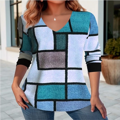 Summer Women's Fashion Versatile Digital Print V-Neck T-Shirt with Hood, Loose and Casual Color 3D T-Shirt